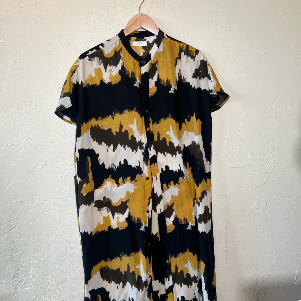 Billy Reid 100% Silk Dress Yellow Black White Size XS Button Front